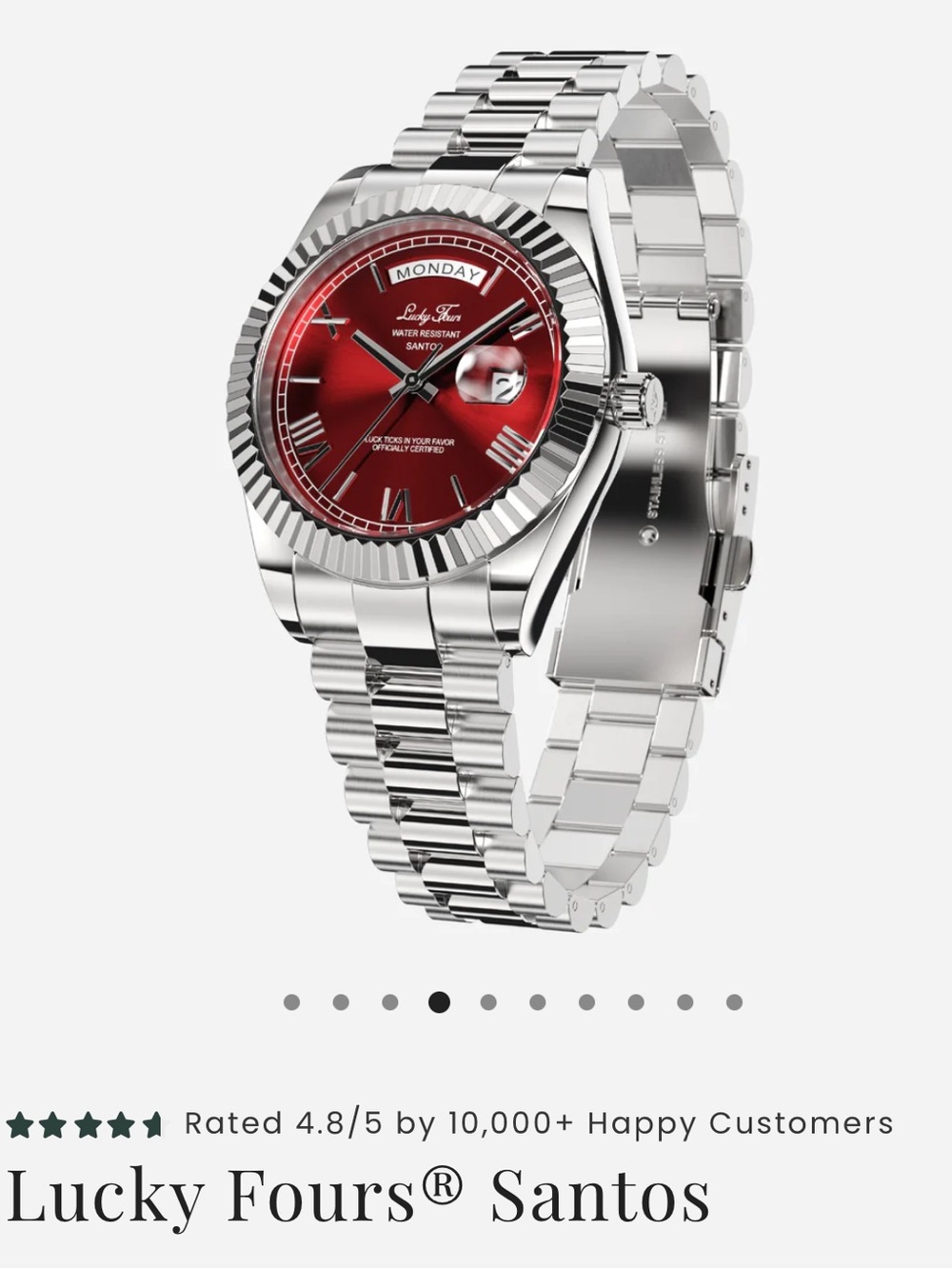 Lucky Fours Santos Silver Watch with Red Dial